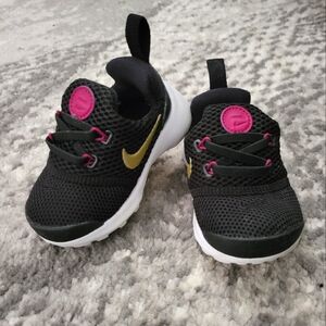 Nike Presto Fly TD Toddler Kids Black Gold Mesh Low Top Casual Sneakers size 4C